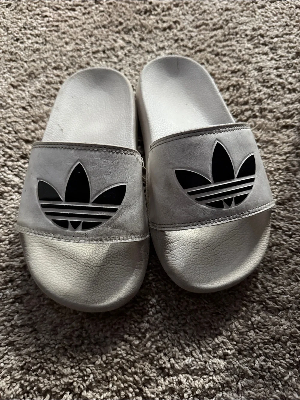 adidas kids White and Black Trefoil Slide Sandals